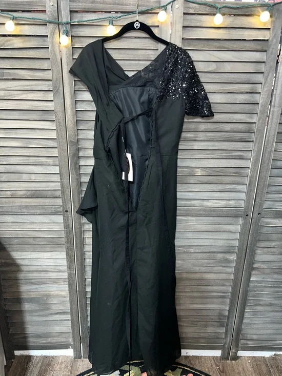 One Shoulder Mother of the Bride Formal Mermaid Dress Black Satin Wedding Guest - Picture 8 of 11